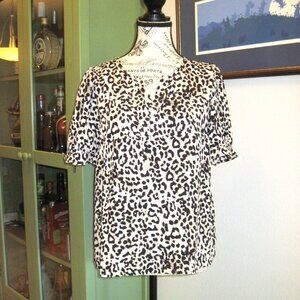 DR2 Short Puff Sleeve Leopard Print Blouse, Size Small